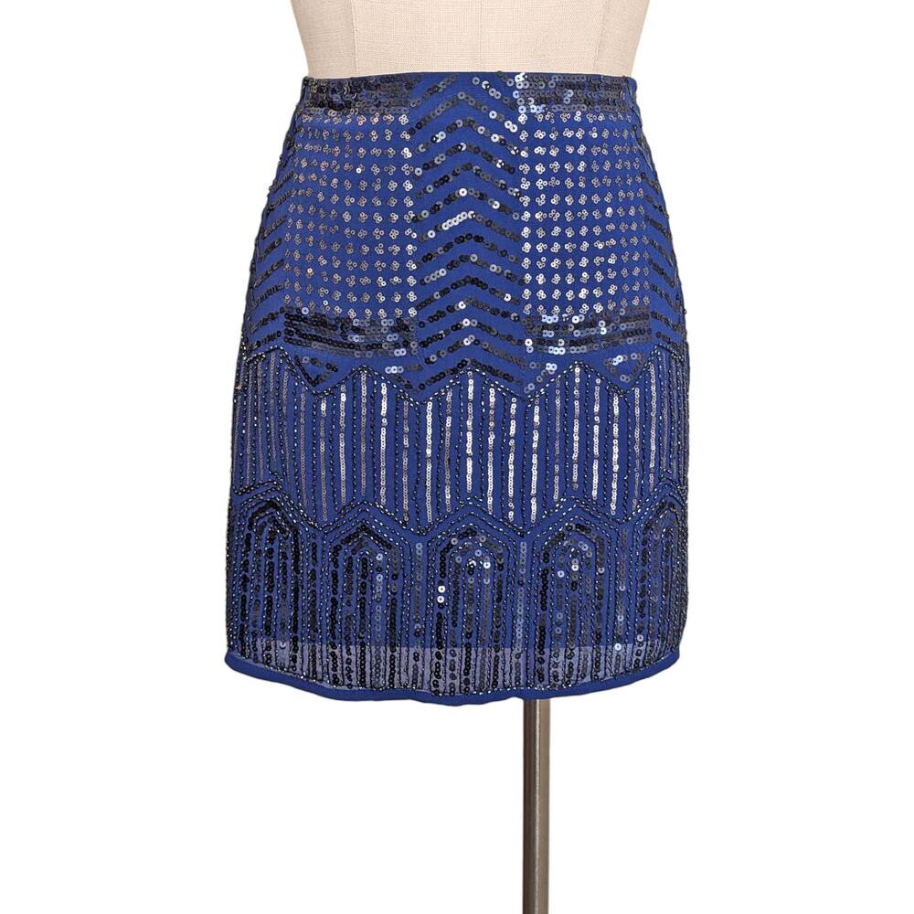 Artsy ALYA Blue Skirt with Black Silver Beads Sequins Large